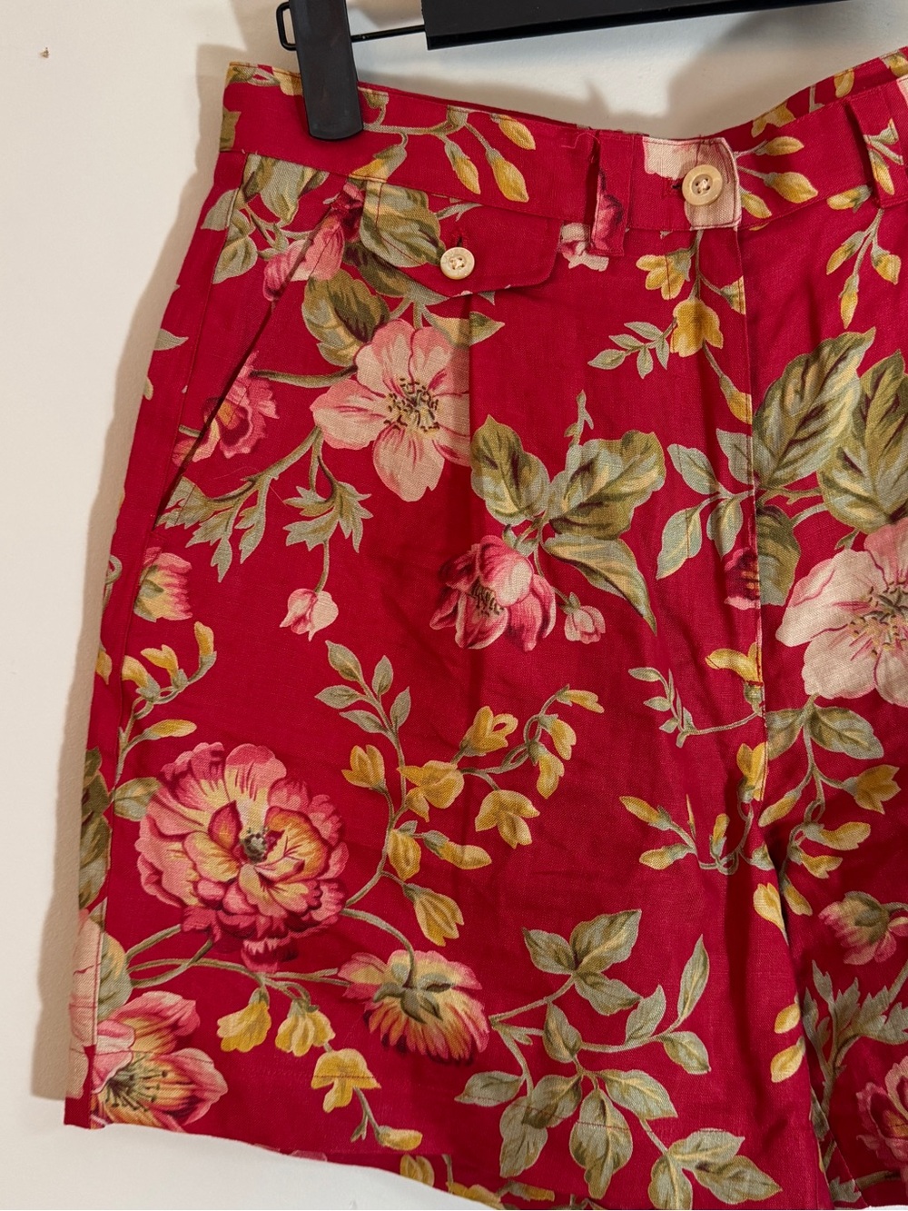 Vintage Ralph Lauren Linen Floral Bermuda Shorts Red Cottagecore 6P - Picture 8 of 15